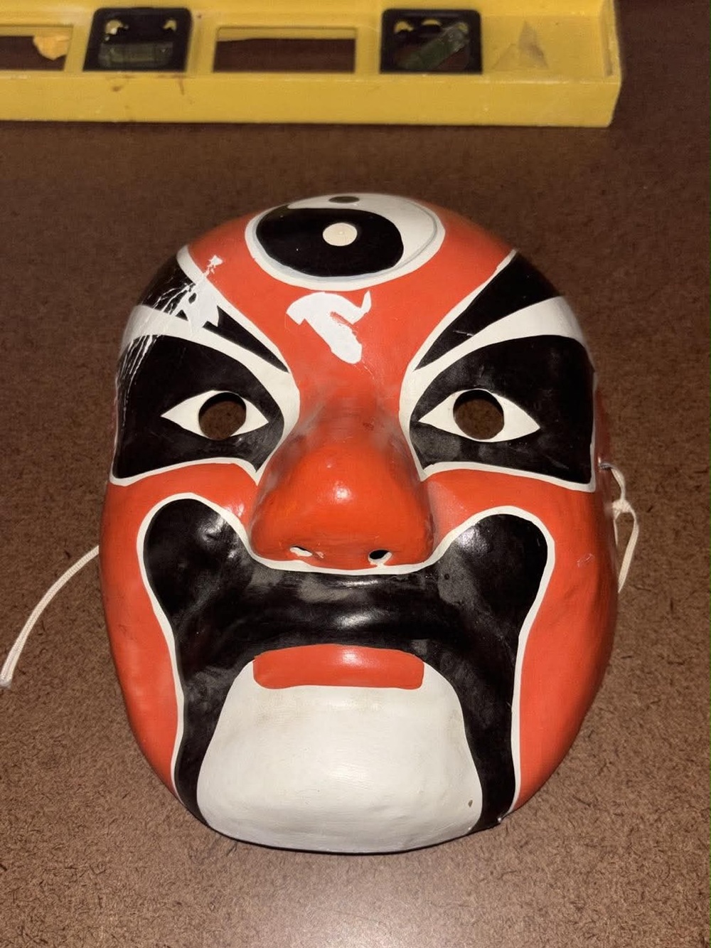 Hand-Painted Chinese Opera Style Red and Black Face Mask - Decorative Home Art